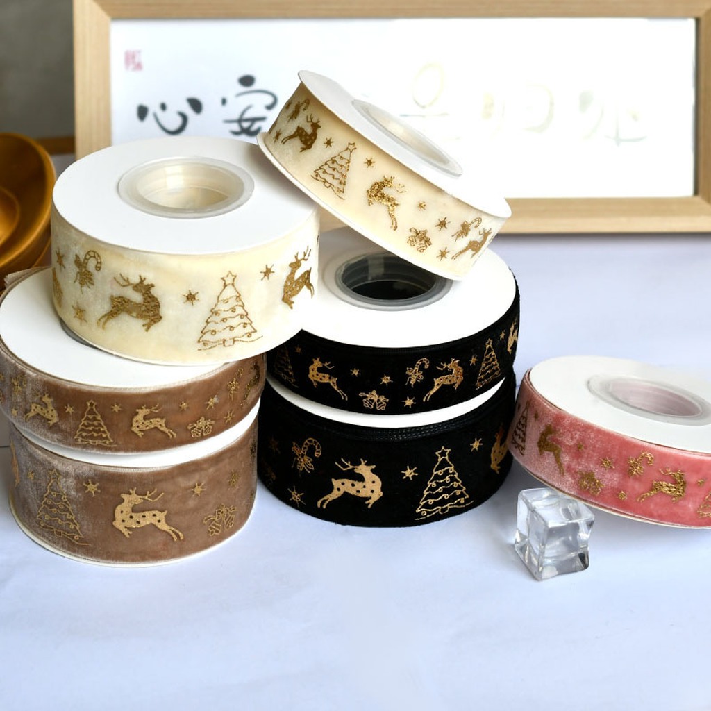 Velvet Ribbon Roll - 5 Yards/Roll 2.5cm Christmas Gold Foil