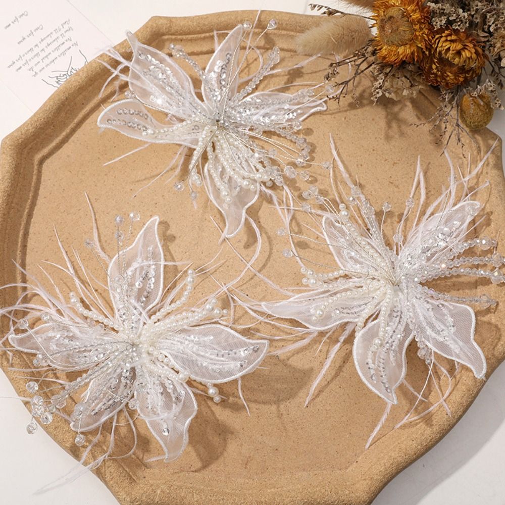 1PC Feather Pearl 3D Organza F - Applique Patch Flower review and price