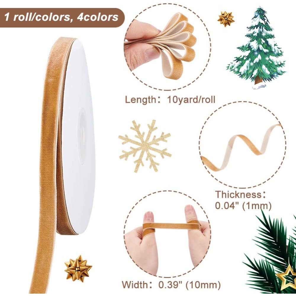 4 Rolls 4 Colors Single Face V - Velvet Ribbon Roll review and price