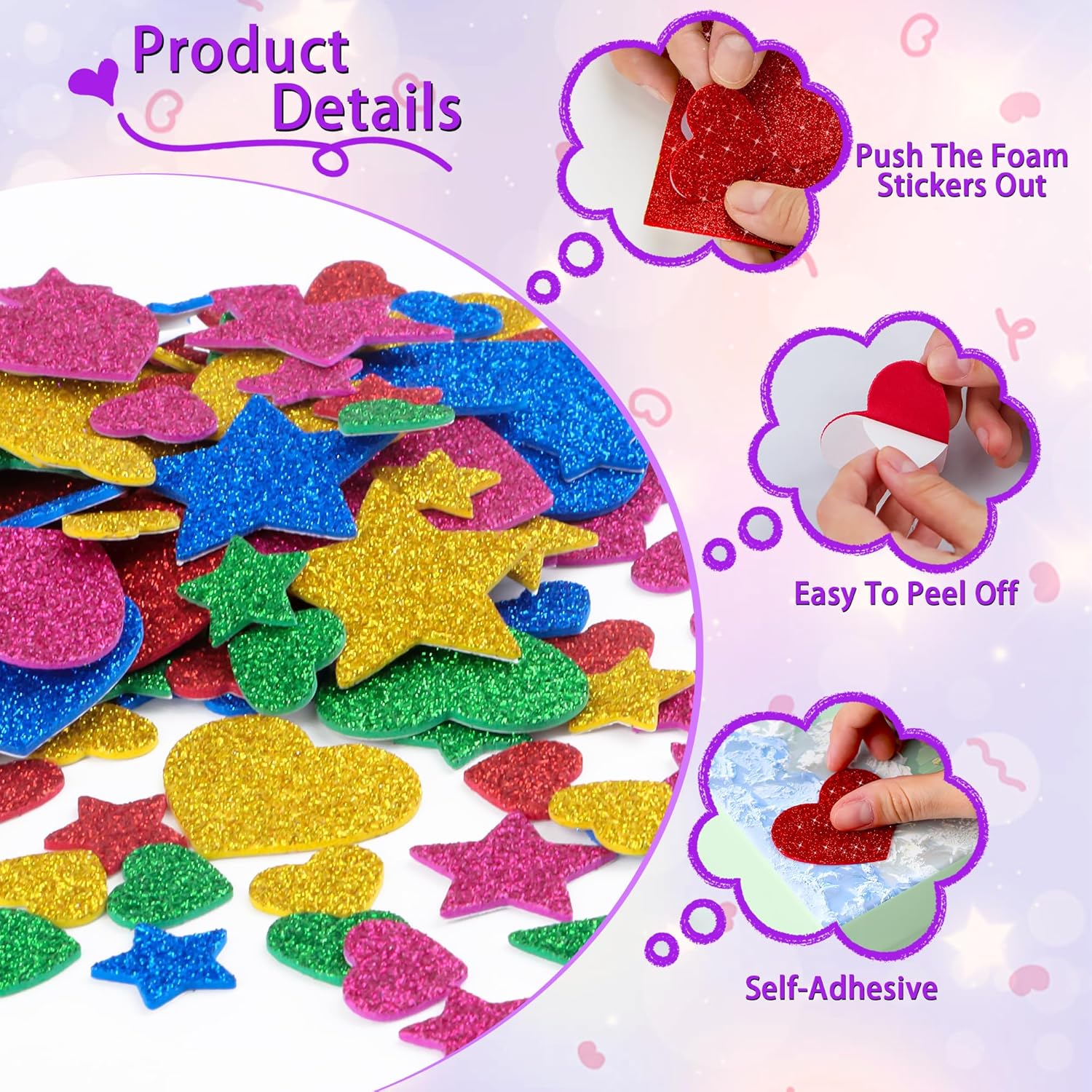 625Pcs Glitter Heart Foam Stic - Glitter Vinyl Roll review and price